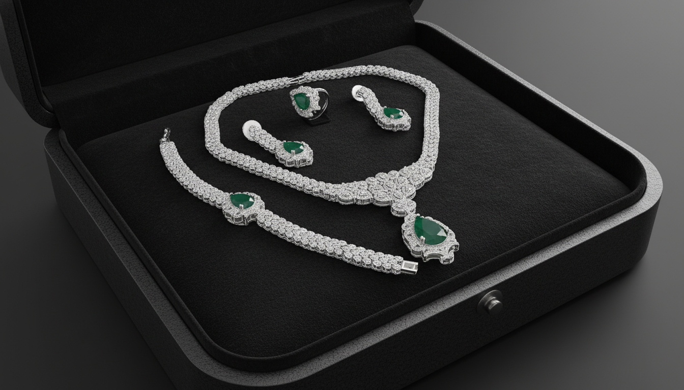 طقم الزمرد المتلألئ الفاخر