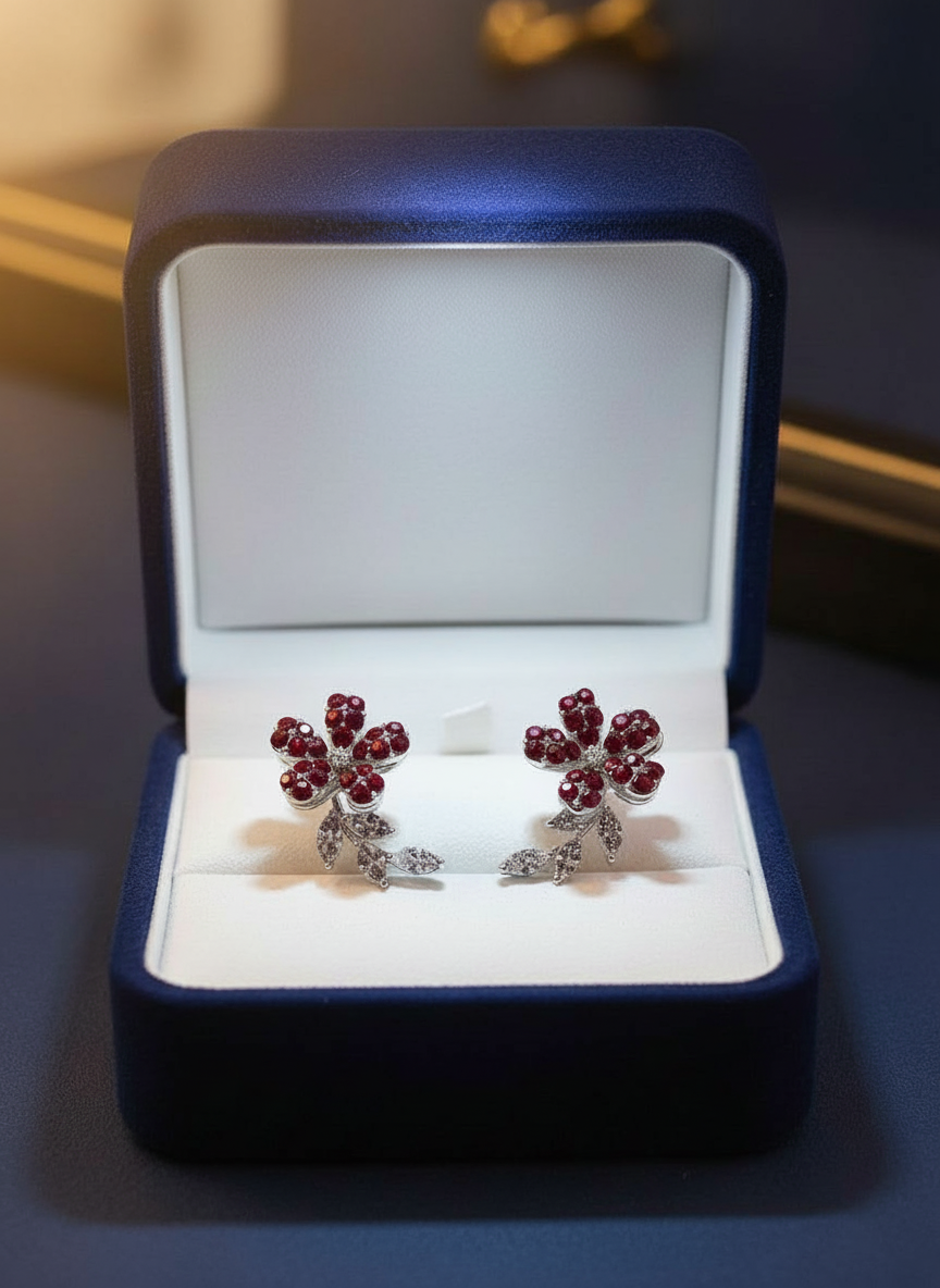 حلق زهرة متعدد الالوان مطلية بالذهب والفضي ومرصعة بالكريستال الفاخر