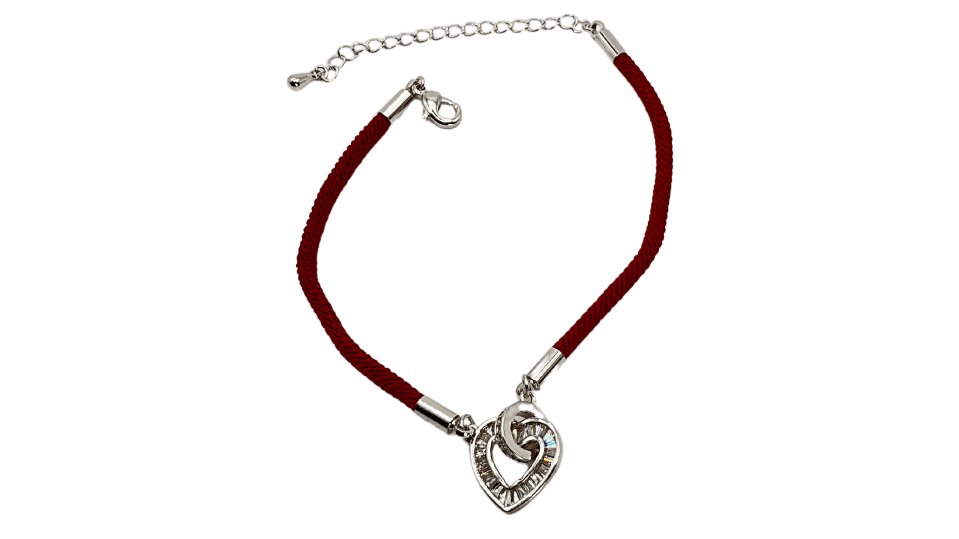 سوار بخيط أحمر قلب لون فضي مرصع