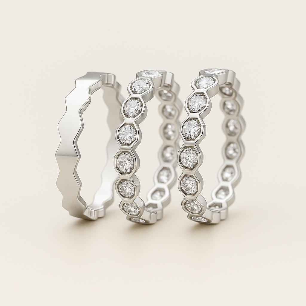 خاتم هالة – تصميم سداسي مرصّع بالزركون