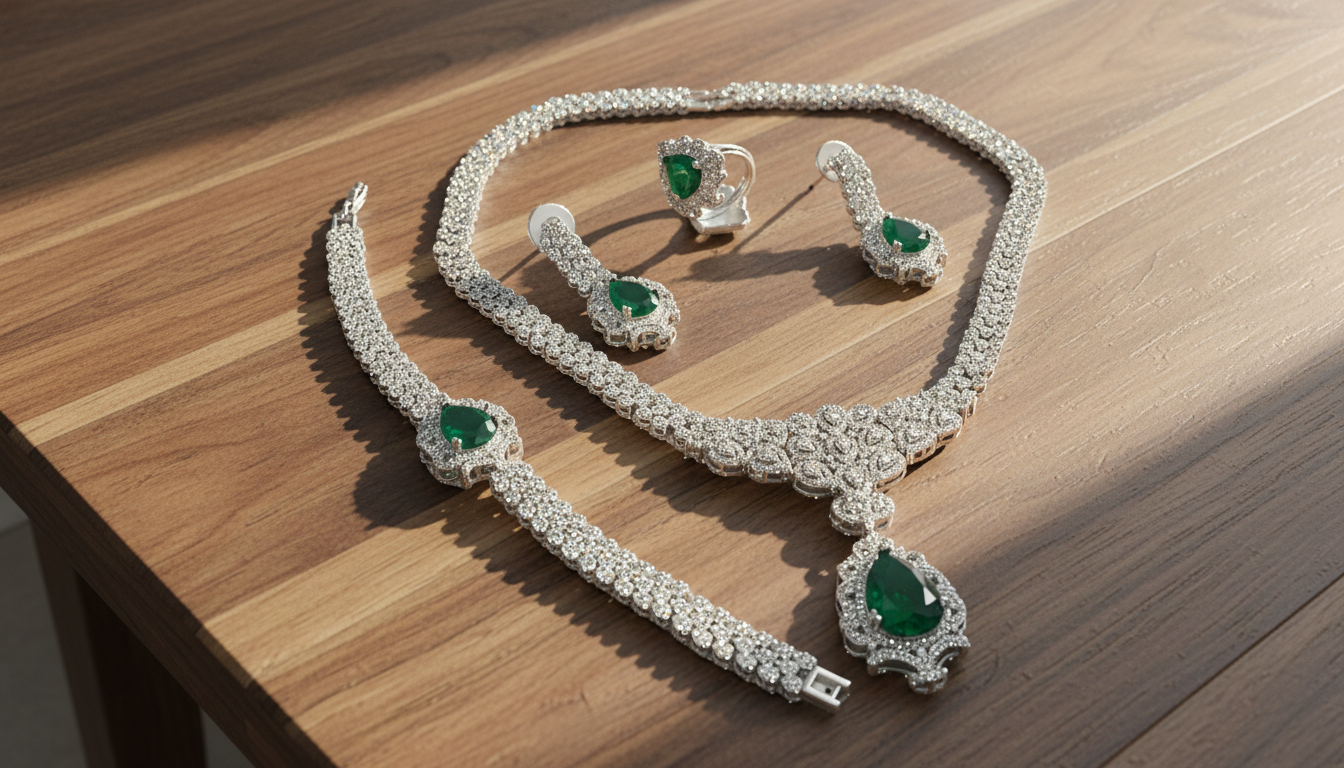 طقم الزمرد المتلألئ الفاخر