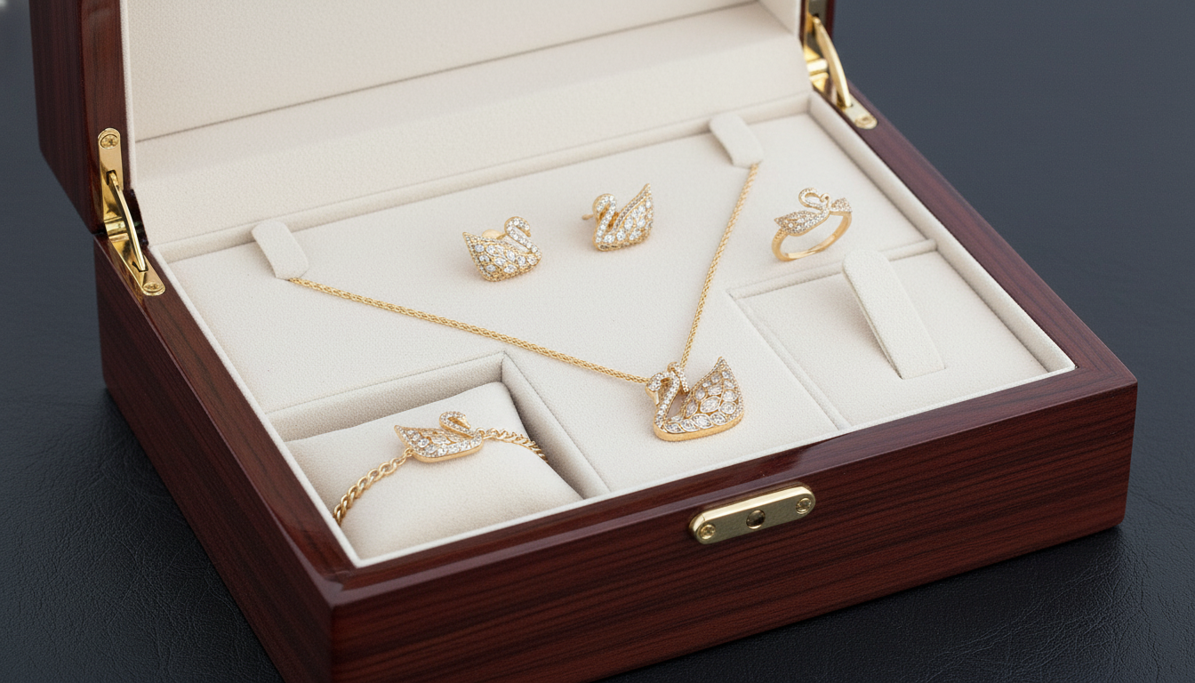 طقم البجعة الملكية الذهبي المرصع بالزركون