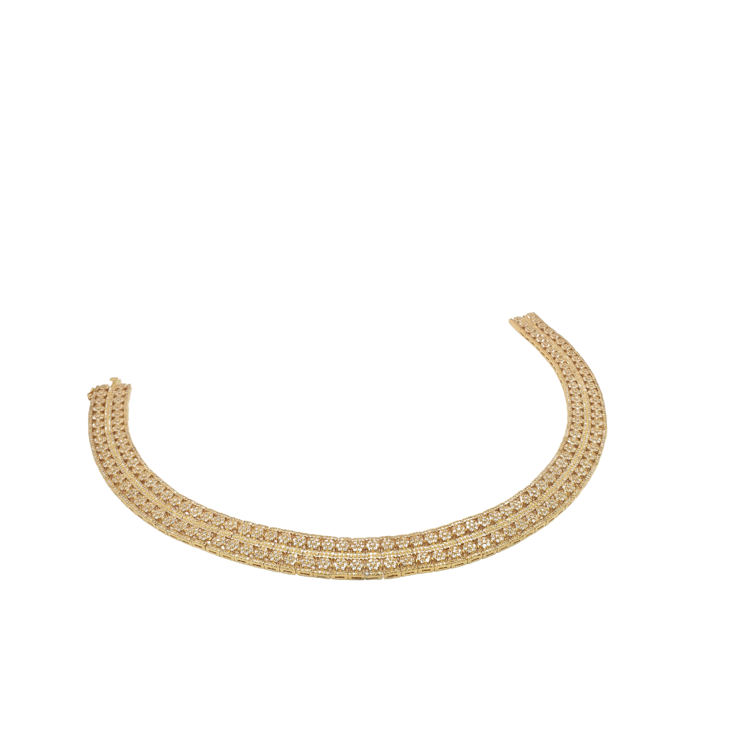 💎 طقم زفاف زركون ذهبي فاخر 4 قطع – ترصيع بافيه كثيف (Pave Setting) – عقد ملكي وأقراط وسوار