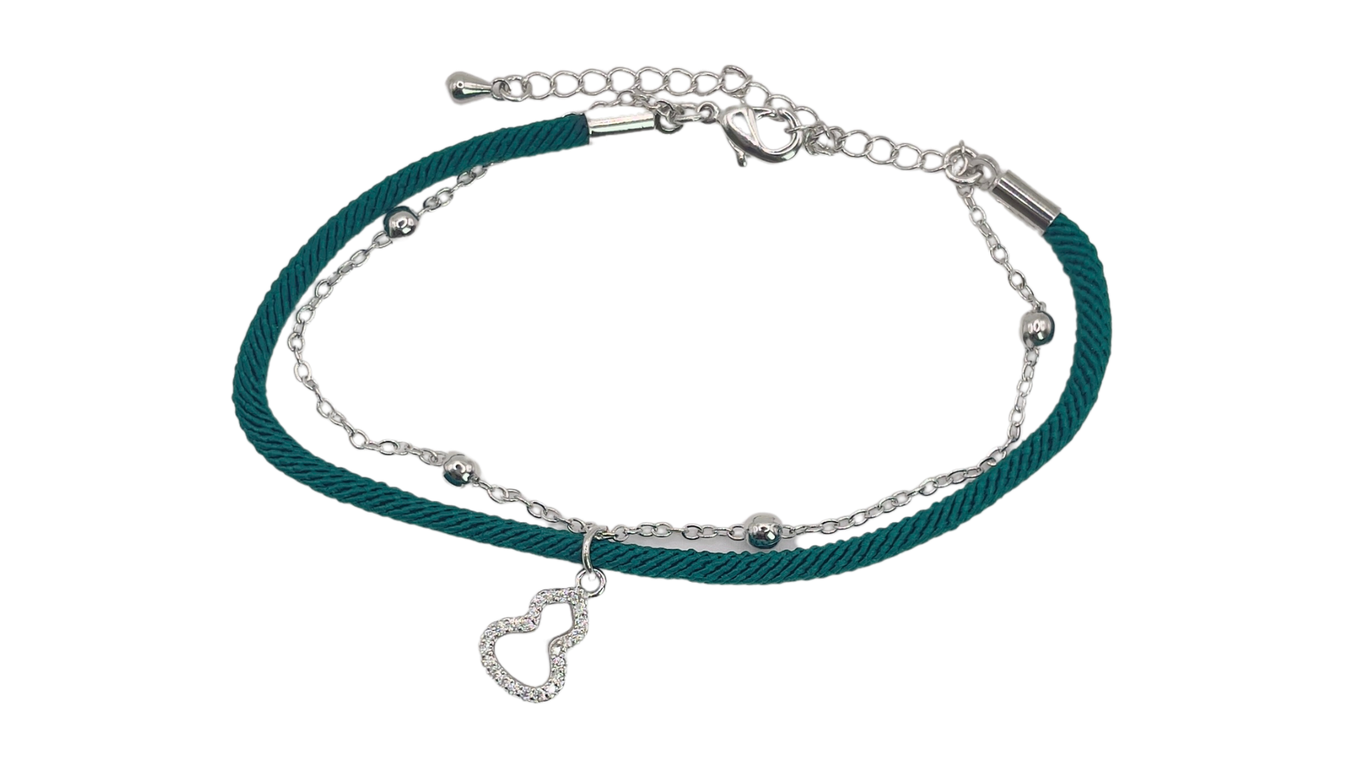 اسوارة خيط متعددة الالوان بلمسة ذهبية وفضية وتعليقة دمعة مرصعة بالكريستال