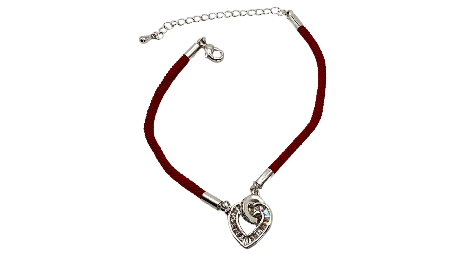 إسواره لون فضي مع شريط ناعم أحمر