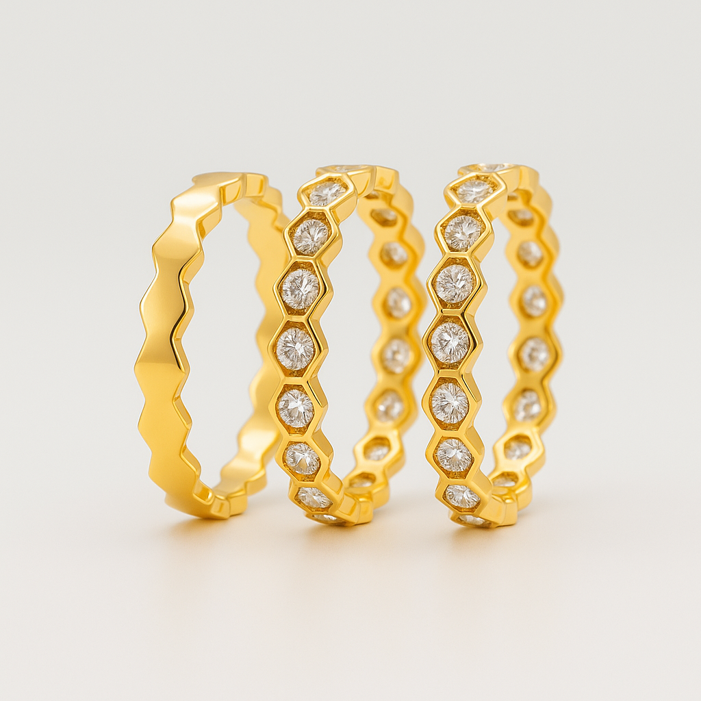 خاتم هالة – تصميم سداسي مرصّع بالزركون