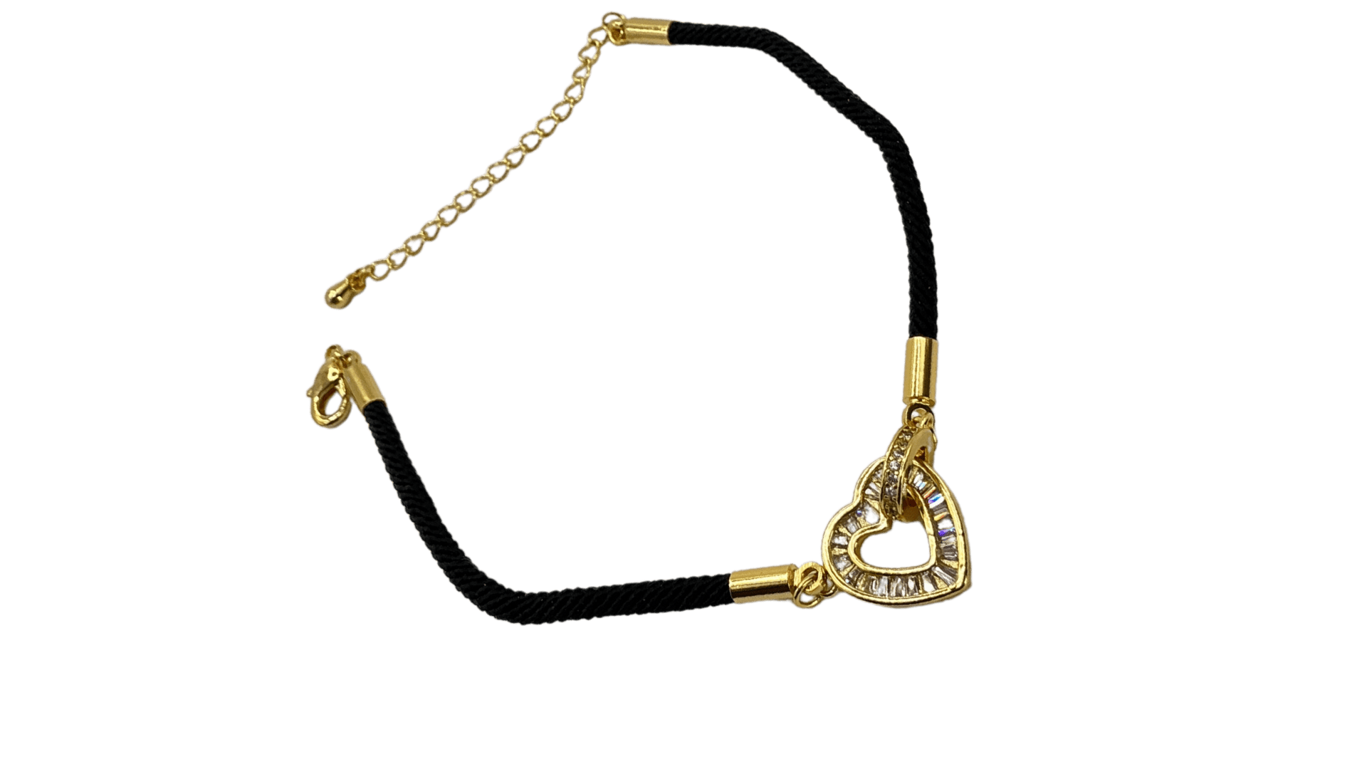 سوار بخيط اسود قلب لون ذهبي مرصع