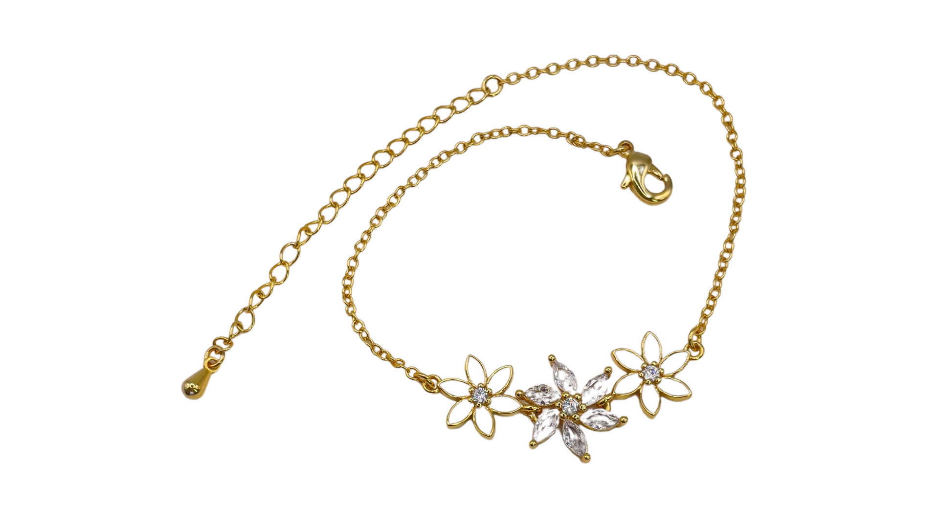 سوار الزهور الكريستالية الناعمة الذهبي