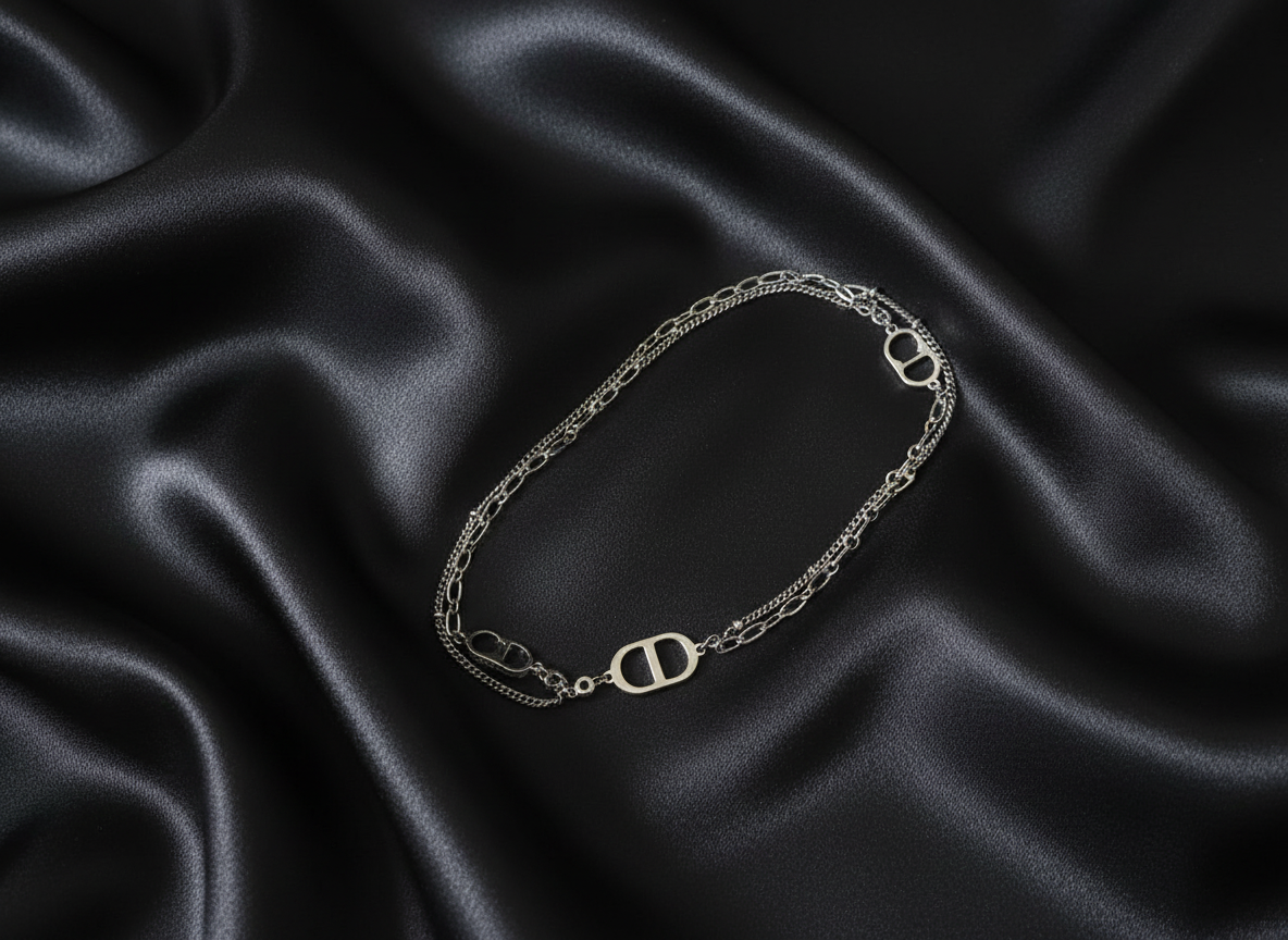 خلخال نسائي أنيق بطبقتين مع شعار CD -  باللون الذهبي والفضي