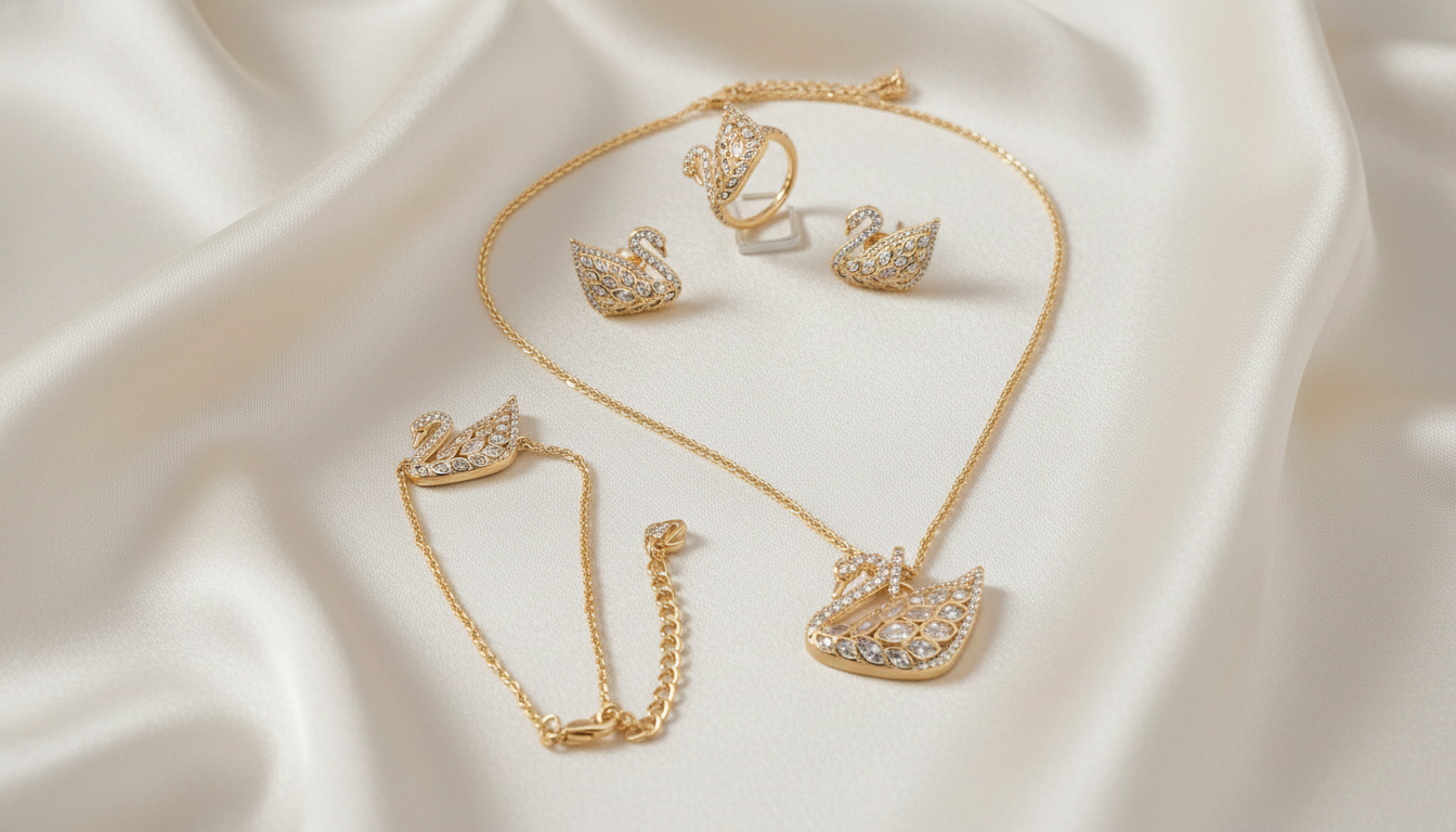 طقم البجعة الملكية الذهبي المرصع بالزركون
