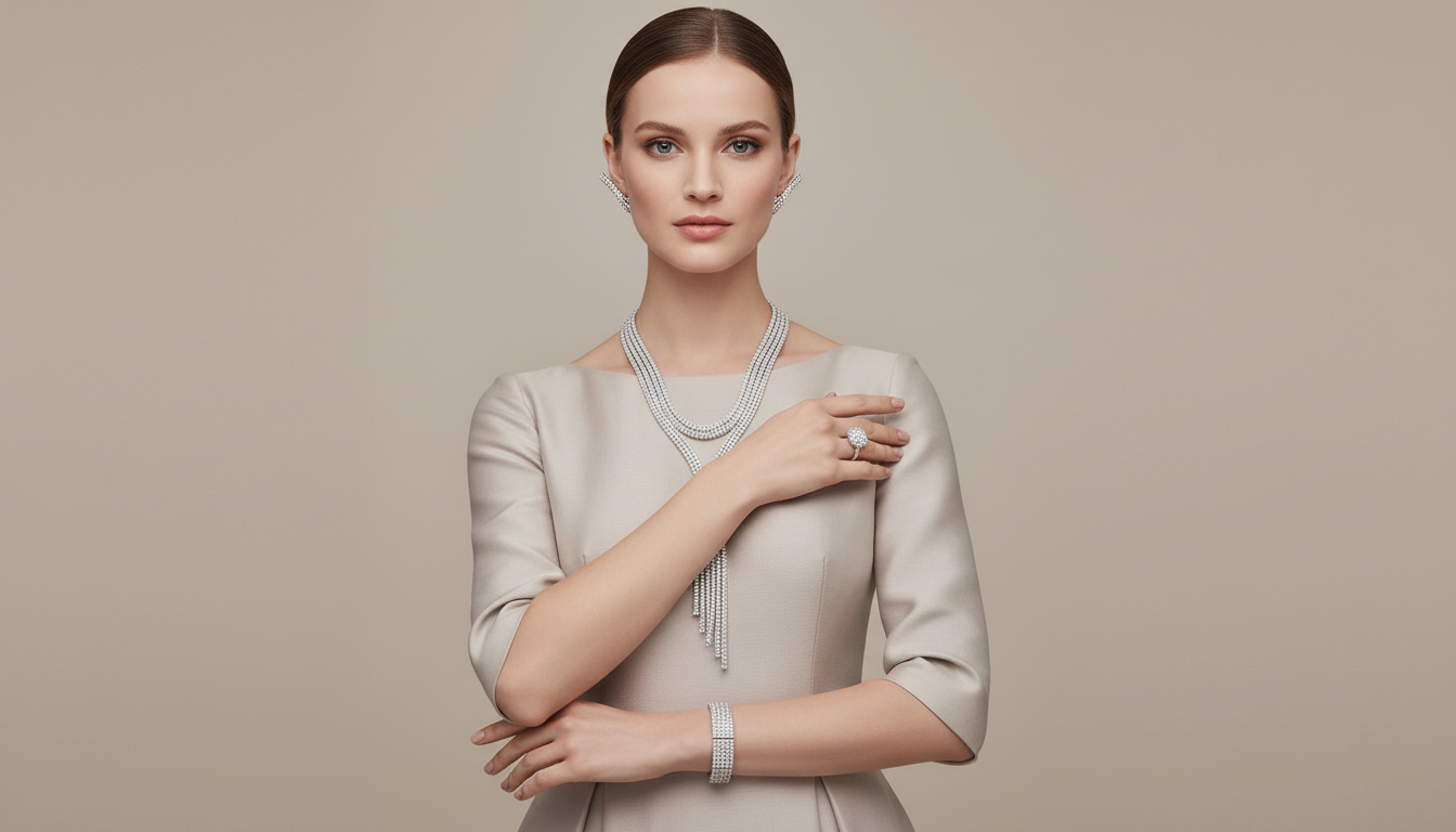 طقم الأناقة المتكامل مرصع بالألماس اللامع (أو الكريستال الفاخر)