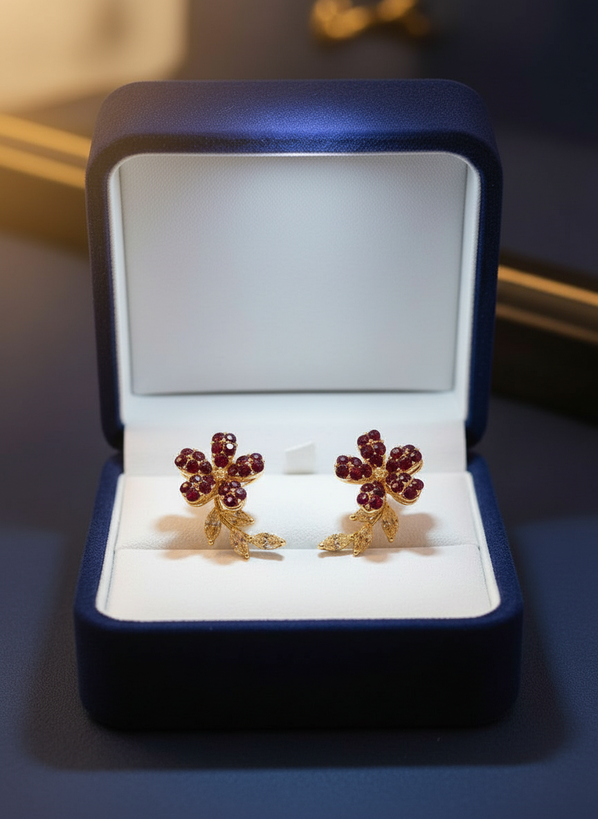 حلق زهرة متعدد الالوان مطلية بالذهب والفضي ومرصعة بالكريستال الفاخر