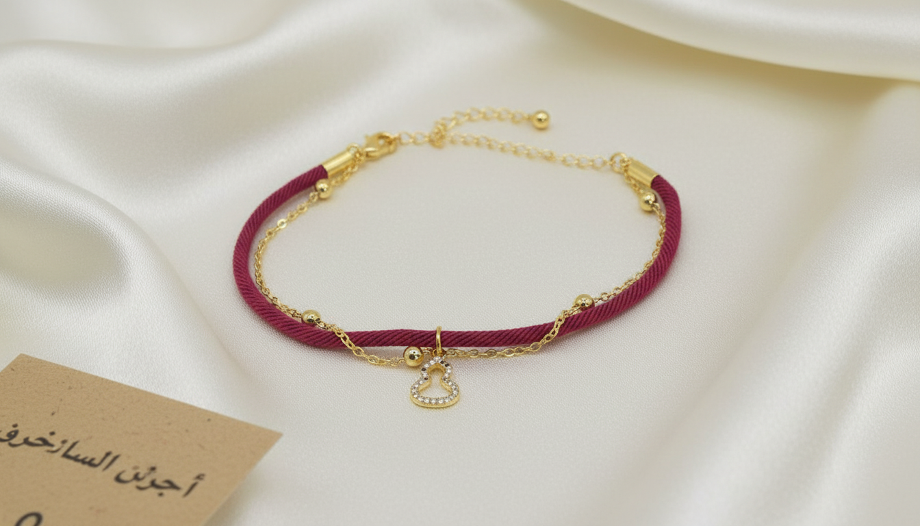 اسوارة خيط متعددة الالوان بلمسة ذهبية وفضية وتعليقة دمعة مرصعة بالكريستال