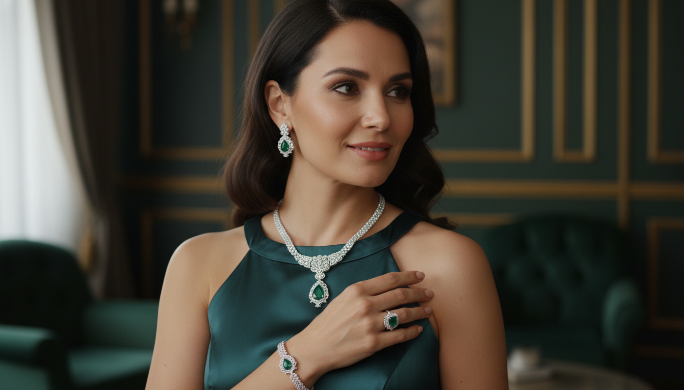 طقم الزمرد المتلألئ الفاخر