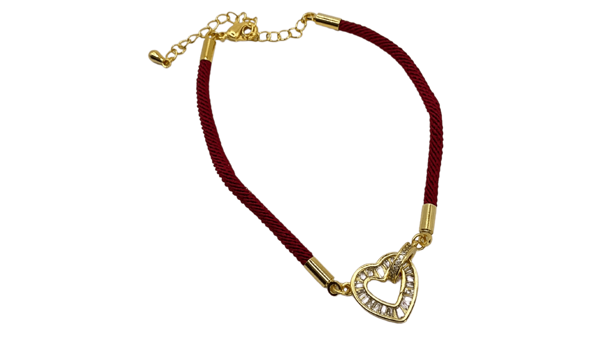 سوار بخيط أحمر قلب لون ذهبي مرصع