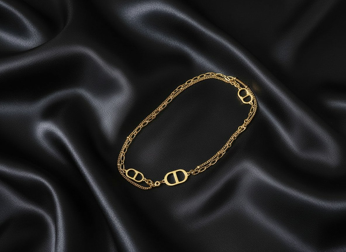 خلخال نسائي أنيق بطبقتين مع شعار CD -  باللون الذهبي